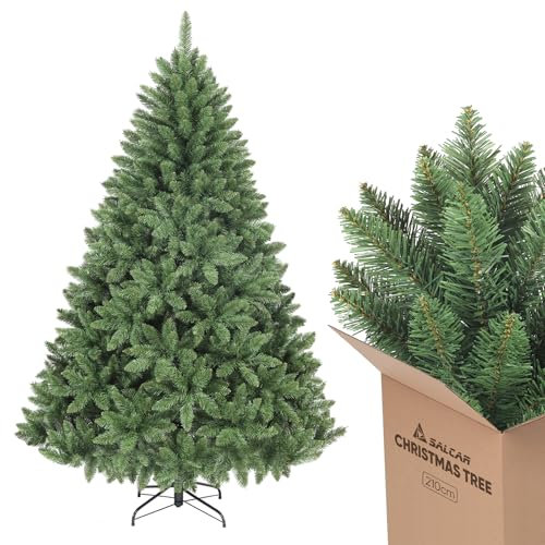 SALCAR Sapin de Noël Artificiel de 210 cm avec 1066 Pointes - Vert - avec système de Pliage - Environ 148 cm de diamètre