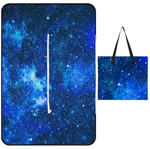 ducanll Blaue Picknickdecke, 150 x 100 cm, faltbar, mit Tragegurt, Stern-Kunst-Muster, maschinenwaschbar, Strandmatte mit sanddichter Rückseite, für Camping, Strand, Konzerte