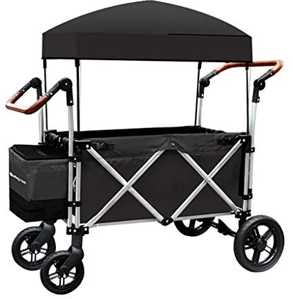 CRBUDY Lagerwagen, zusammenklappbarer Gartenwagen, tragbarer Hochleistungswagen mit Überdachung, multifunktionaler Einkaufswagen für den Außenbereich, Camping, Strand, Handziehwagen mit 4