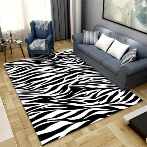 Xiaosua Large Square Floor Cushions Velvet200x200CM Teppich Wohnzimmer Waschbar Girls Rugs for Bedroom Das Zebramuster erleichtert die Teppichreinigung Schwarz und weiß Rutschfester