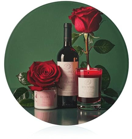 Schneideblock, Rotwein, Rose und Kerze, Glasschneidebretter, runde Schneidematte, tragbare Schneidematten für Küchenzubehör, leicht zu reinigen