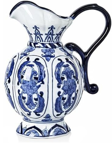 XIUWOUG Vintage Blau und Weiß Porzellan Vasen für Wohnkultur Tafelaufsatz Blau Weiß Krug Blumenvase Keramikkrug Keramikkrug mit Griff,A