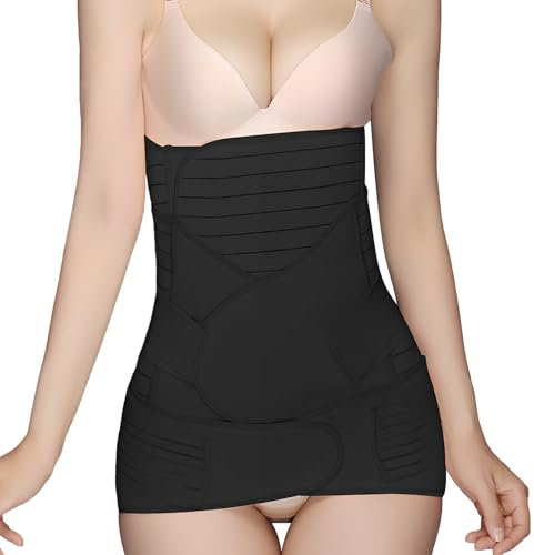 3 en 1 Ceinture Abdominale Femme, Ceinture Lombaire Correcteur de Posture, avec Ceinture Pelvienne, Respirant, Ceinture Post Partum Accouchement M L XL, Ceinture Maintien Ventre Grossesse (Noir, M)