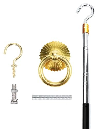 Canlaten·U Kit de sistema de tracción de escalera de ático, piezas de gancho de repuesto para cuerdas de cable con poste de extensión de 60 pulgadas y gancho de almacenamiento de cobre