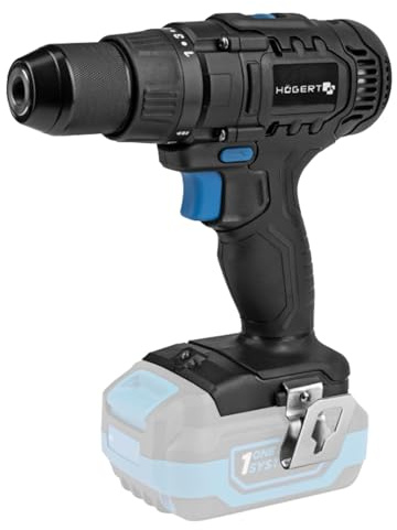 HÖGERT TECHNIK 18 V batteridriven skruvdragare, 50 Nm vridmoment, Auto-Lock borrchuck 13 mm, 21 + 1 vridmomentnivåer, 2 hastigheter, LED-belysning, utan batteri, metallväxel
