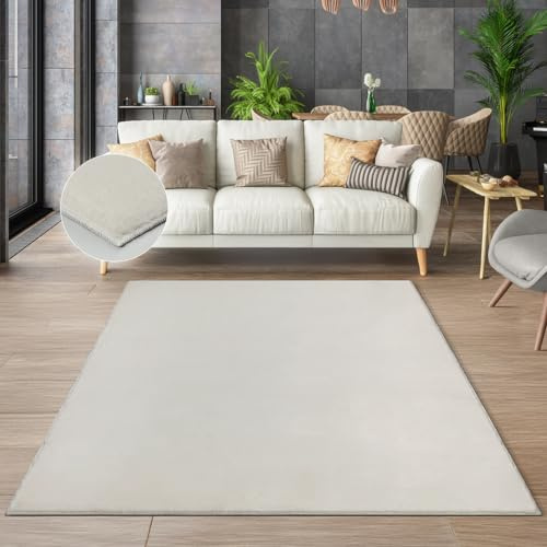 the carpet Cosy – Kuscheliger Fellteppich, Weich & Elegant, Waschbar und Für Fußbodenheizung Geeignet, Öko-Tex Zertifiziert, Hochwertiger Kunstfell Teppich, Creme, 120 cm Rund