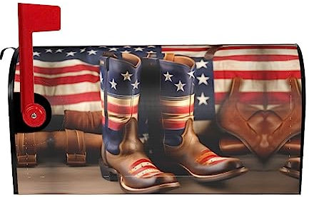 Copertina magnetica per cassetta delle lettere invernale, motivo: bandiera americana con stivali da cowboy, 53,3 x 45,7 cm, 64,8 x 53,3 cm