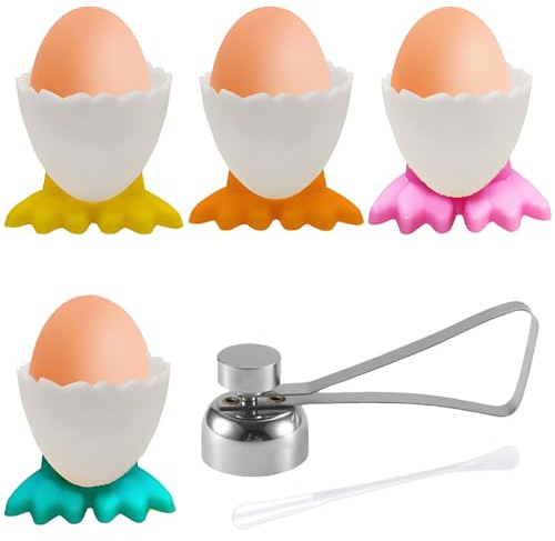 WZHHDM Egg Cups 4Pcs With 1Egg Opener & 1Egg Beater, Funny Cups Set | Novelty Cups Boiled Cutter Holder Chicken Feet for Creative Cutlery for Home Kitchen Decoration
