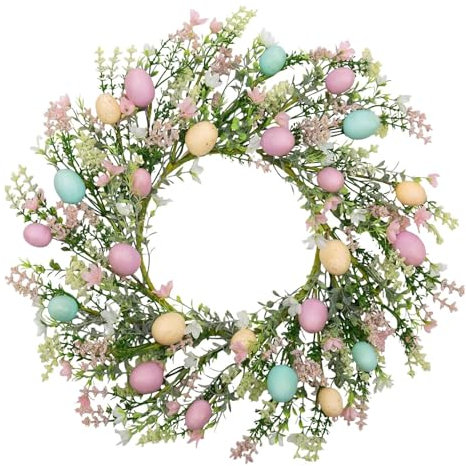 Frühlingskranz mit Eiern, Osterkränze für die Haustür, Frühlingskranz Buntes Ei Künstlicher Osterkranz, Türkranz mit gemischten Zweigen, Gänseblümchen, Osterdekoration für draußen