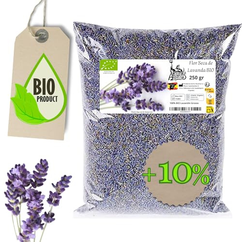Lavanda Secca BIO Naturale - Fiore di Lavanda Essicata Ecologico - Lavandin Grosso - Fiori di lavanda essiccati bio per Deodorante, Olio Essenziale, Saponi, Cosmetici, Candele@Atlantis Organica 250gr