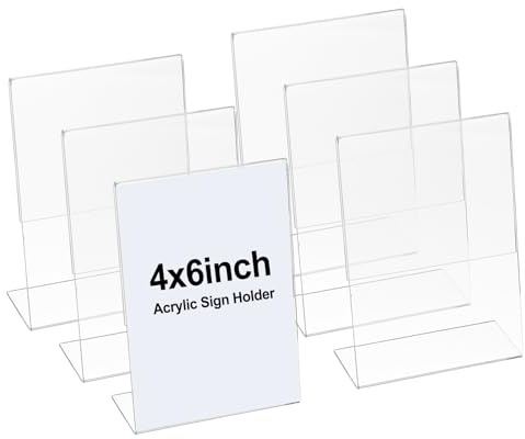 PATIKIL Acrylic Sign Holder, 6x4inch 6 Pack l Shape Display Stand Plastic Paper Picture Frame Menu Number Holder for Wedding Restaurant Office Store Home Use