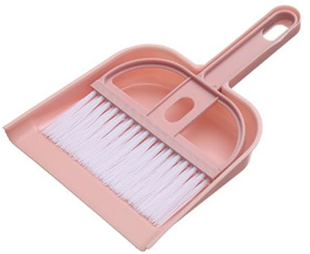 Kleine Desktop -Besen, Kunststoffverpackung und Pinsel -Set -Besen mit Dustpan Combo -Set für Tischschlüsselkatze und andere Haustiere (Nordic Pink)