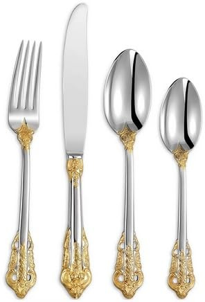 Set de 24 couverts de luxe en acier inoxydable 304 de haute qualité (Doré et argenté), pour 6 personnes – Service de table haut de gamme, poli miroir, durable et élégant