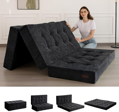 MAXYOYO Klappmatratze Kingsize, 15cm Bequemes Faltbare Matratze mit Chenille-Stoff, 3-Teilige Gästematratze für Gästebett, Bodenmatratze Klappbar für Wohnzimmer/Camping