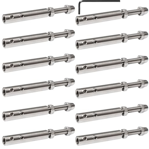 Neikafan Juego de 12 Tensores M4 para Cables de Acero Inoxidable de 4 mm Incluye Protección Contra corrosión Alta resistencia Aplicaciones Barandillas industriales para jardín de Accesorios náuticos