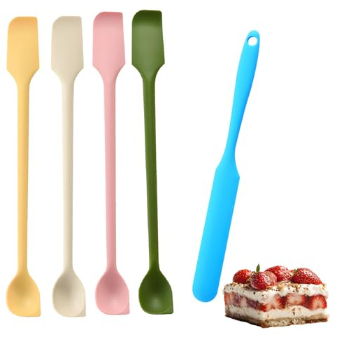 5 Pcs Spatula Silicone, Heat Resistant Silicone Spatulas for Cooking, Rubber Spatula Set Non Stick Dual Sided Multifunctional Scraper Long Spoon, Kitchen Utensils for Baking Cooking and Mixing