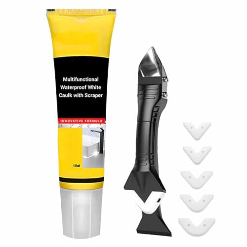 Mastic Blanc Multifonction étanche Avec Grattoir, Mastic à Forte Adhérence for Cuisine Et Salle De Bain, Kit De Mastic for évier, Fenêtre Et Toilettes, Séchage Rapide, Anti-Rétrécissement(1pc)