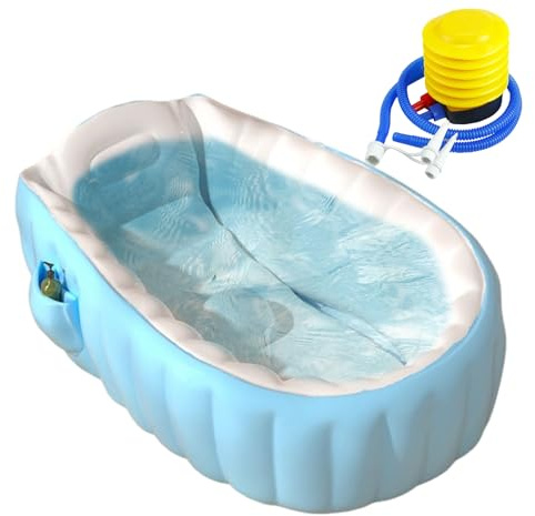 Bañera de viaje para bebé Base de ducha antideslizante 2+ años | Bañera hinchable portátil infantil con bomba de pie Interior Exterior Viaje Vacaciones Niños