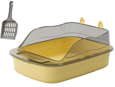 Maison de Toilette Bac À Litière pour Chaton, Toilettes Anti-éclaboussures, Côtés Hauts, Grand Bassin en Forme De Dessin Animé, pour Chat Chatons, Lapins(Yellow)