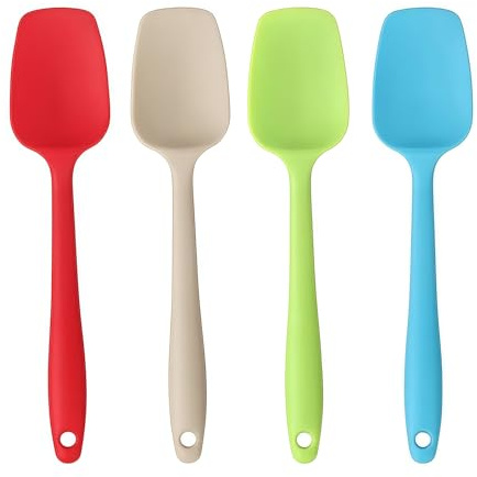 Tyouki Silicone Spoon Spatula, 4 Piece Rubber Spatula Heat Resistant, One Piece Design Non-Stick Spoonula, Flexible Kitchen Scrapers with Stainless Steel Core for Baking, Mixing, Cooking(21.5cm/8.5in)