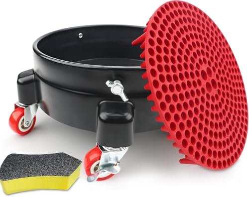 TAILIKANG Bucket Dolly 5 Gallon with Wheels,360°Rolling Car Wash Buckets Dolly – Compatible with 2.5 to 5 Gallon Buckets, Includes Removable Insert & Scrub Brush, Supports Up to 300 lbs