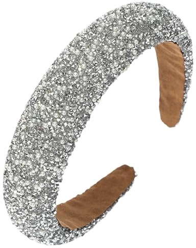 Glitzer Haarreif, Haarreif Glitzer, Elegant Kristall Breit Stirnband Silber, Mode Haarschmuck Haarreifen für Mädchen Frauen Geburtstagsgeschenk Hochzeit Braut Haarschmuck