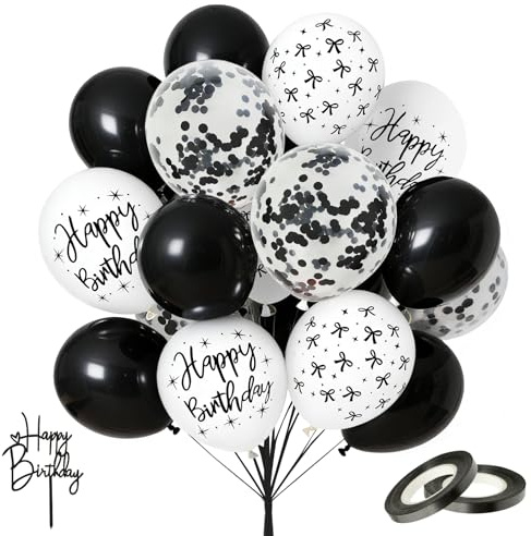Motiv,Schwarz und Weiß Helium ballon Latex,Schwarz Glitzer Ballons,2 Stück Schwarz Satinband 10m für Kinder Geburtstag, Hochzeit, Babyparty, Jahrestag Dekoration