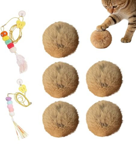 Genérico Puff Balls - Spielzeugball mit Pompons für Katzen, 170 cm, weicher und flauschiger Spielzeugball für Katzen, Puffball für Kaninchenfell für Katzen, Spielzeug