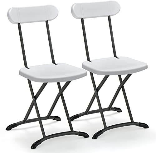 Klappstühle aus Metall, platzsparend, für drinnen und draußen, mit Rückenlehne und gebogenen Füßen, perfekt für Zuhause, Büro, Garten und Terrasse, 2 Stück