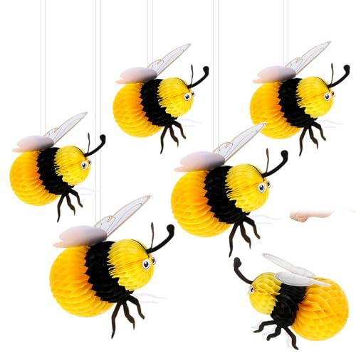 YXSJAS 6Pcs Bee Party Centerpieces Tissue Honey Bee Decoration 3D Full Round Hanging Bumblebee Centerpiece Yellow Black Summer Garden Nature Bee Theme Decor for Tabletop Display Seasonal Events