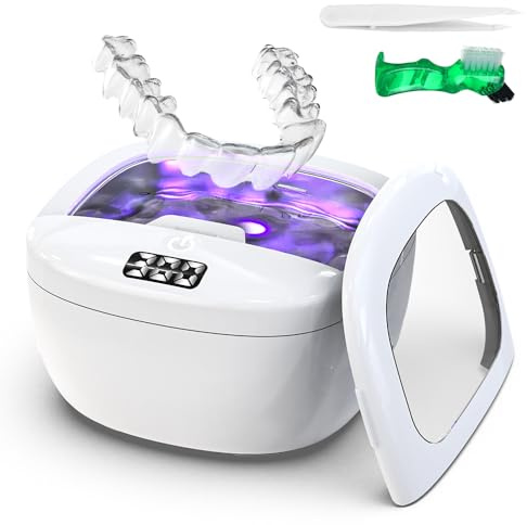 Triler Ultrasonic Retainer Cleaner Machine, Portable 45kHz Dental Appliance Cleaner with 2 Timer Modes and 3000mAh Rechargeable Battery for Dentures, Braces and Mouth Guards (BrightWhite)