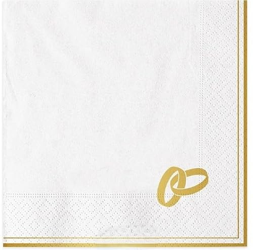 16 TOVAGLIOLI in carta BIANCHI con stampa FEDI e bordo Oro Lucido - tovagliolino da dolce, aperitivo - 25x25cm - per feste, matrimonio, anniversario, nozze, party