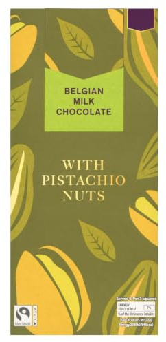 Belgian Milk Chocolate Bar with Pistachio Nuts 100g,Suitable for Vegetarians