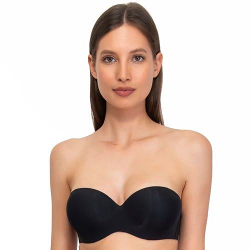 SÌèLEI, Fascia con Coppe Graduate, Realizzata in Morbida Microfibra, con Finiture Invisibili, Ferretto Invisibile, Spalline Removibili, Designed in Italy, Color Nero, Taglia 3B