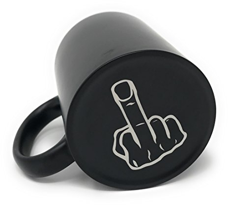 Laser Tattoo - Sag es ohne Worte - Die Kaffeetasse mit dem Mittelfinger auf der Unterseite (Schwarz/Weiss)