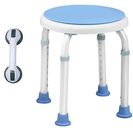 Aufun Duschhocker Duschstuhl 36-51cm Höhenverstellbar und 360° Drehbar Badsitz Duschhilfe Anti-Rutsch Badsitz aus Alu und Kunststoff für Alter, Schwangere (Type B mit Griffstangen)
