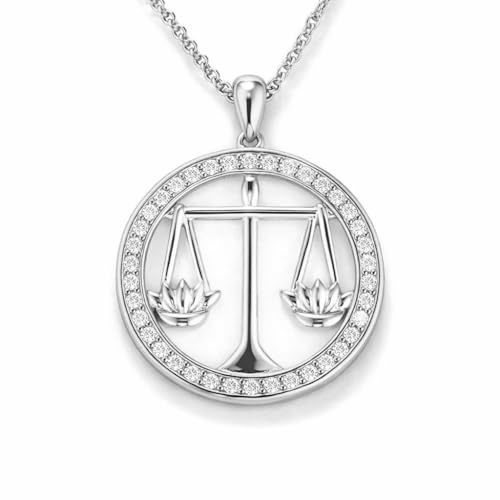 PAVELS Eclipse Kollektion Sternzeichen Halskette Silber – 12 Tierkreiszeichen Konstellation Anhänger – Astrologie Schmuck Geschenk für Damen (Waage)