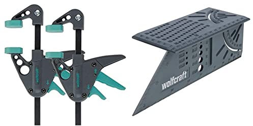 wolfcraft Mini-sargento monomanual EHZ, 3455100, El sargento monomanual para la construcción de maquetas + Escuadra 3D, 5208000, Para trabajar con piezas tridimensionales