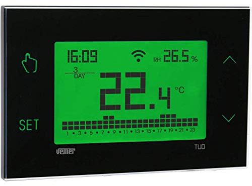 VEMER VE772100 TUO WIFI – termostat, uppvärmning smart hem, WLAN-rumstermostat, veckoprogrammering, kontrollerbar med app via smartphone med iOS och Android, strömförsörjning 230 V, svart
