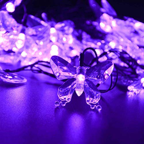 KINGCOO Schmetterling Lichterketten, Wasserdichte 16FT 20LED Butterfly Solar Lampe Dekorative Leuchten für Party Hochzeit Garten Veranda Balkon Weihnachtsfee Beleuchtung Dekorationen (Lila)