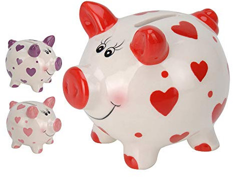 EDP 90391 Tirelire Cochon avec cœurs, Multicolore, Taille Unique
