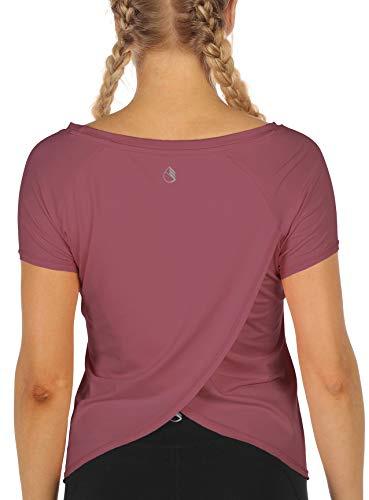 icyzone Damen Sport T-Shirt Kurzarm Yoga Top Schnell Trocken Elastisch Fitness Gym Oberteile (M, Mauve Orchid)