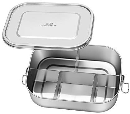G.a HOMEFAVOR 1400ML 304 Stainless Steel Lunch Box Bento Box, Leakproof Metal Lunch Box Sandwich Box for Adults and Children With 5 Compartments