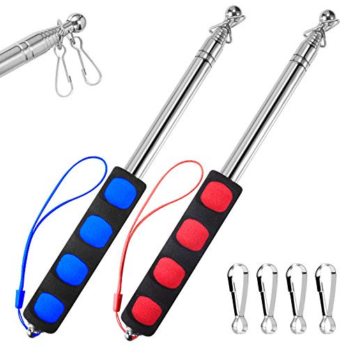 BONWIN 1,2 m teleskopiska handhållna flaggstänger med klämmor, 1,2 m bärbar rostfritt stål teleskopisk banderollflaggstång – turguide flaggstång – undervisningspinne – 2-pack (4 fot, röd + blå)
