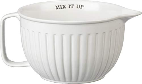 Primitives By Kathy Ribbed Texture Stoneware Batter Mixing Bowl (Mix It Up), White, 9 x 7 x 4.25