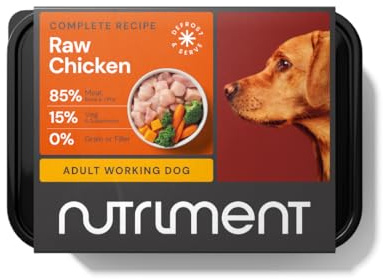 NUTRIMENT ENHANCED ADULT WORKING DOGS Raw Food (10 Tray pack) Frozen, Complete Premium BARF Diet Wet Dog food, Gluten-Free, Raw Protein, Digestible, All breeds, Sizes - 11.023 lb Chicken