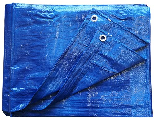 Tarpaulin Waterproof Ground Sheet Cover With Metal Fixing Eyelets & Rope Reinforced Hems (Blue, 4m x 6m)