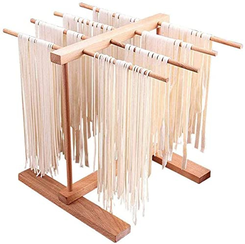 HOJKMA Pastatrockner Gestell Nudelstander, Faltbare Holz Teigwaren Spaghetti Trockengestell Trockenständer Frische Nudeltrockner Küche Lagerregal mit 8 Stangengriffen für Pasta, Spaghetti, Nudeln