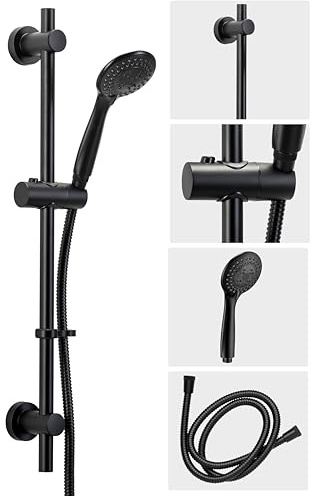 Croydex Nero Matte Black Complete Shower Kit with 3 Spray Patterns | 68cm Riser Rail | Black Shower Head | 1.5m Stainless Steel Shower Hose | Adjustable Slider |Screw or glue Flexi-Fix Brackets