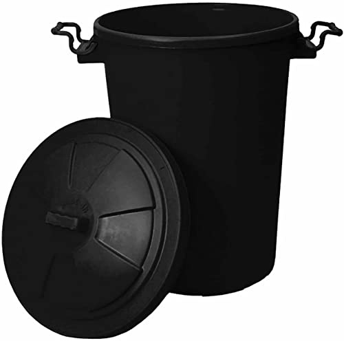 JMS we create smile - Coloured Plastic Bin 50L - Ideal for Animal Feed/Horses/Cats/Dogs/Birds Feed Storage - With Clip Lock Lid (Black)